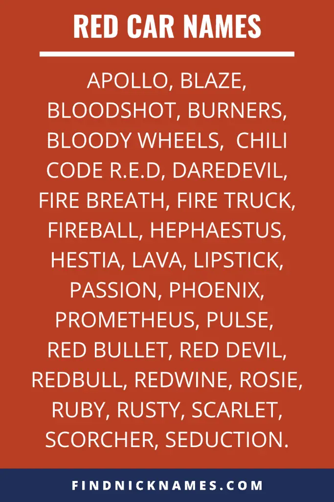 red car nicknames list